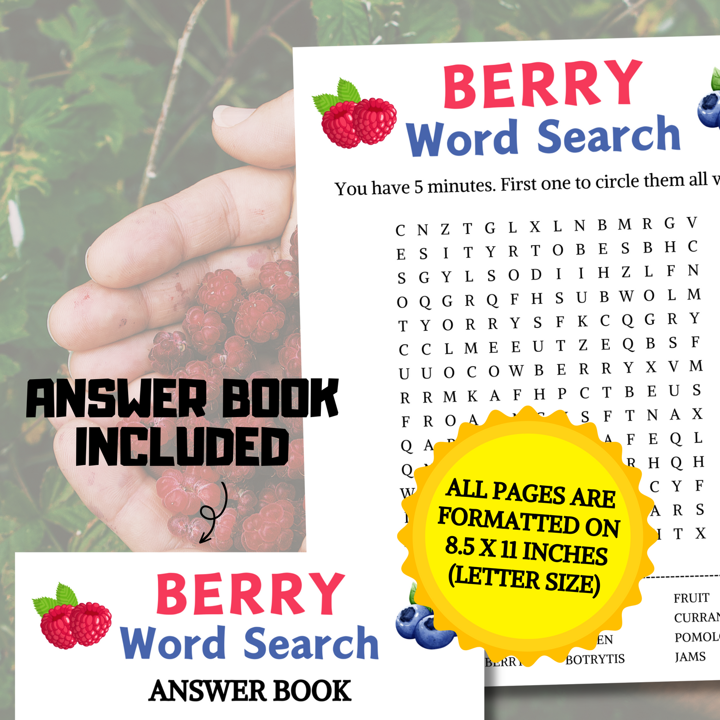 Berry Word Search Game | Minimalist Berry Party Word Find Game