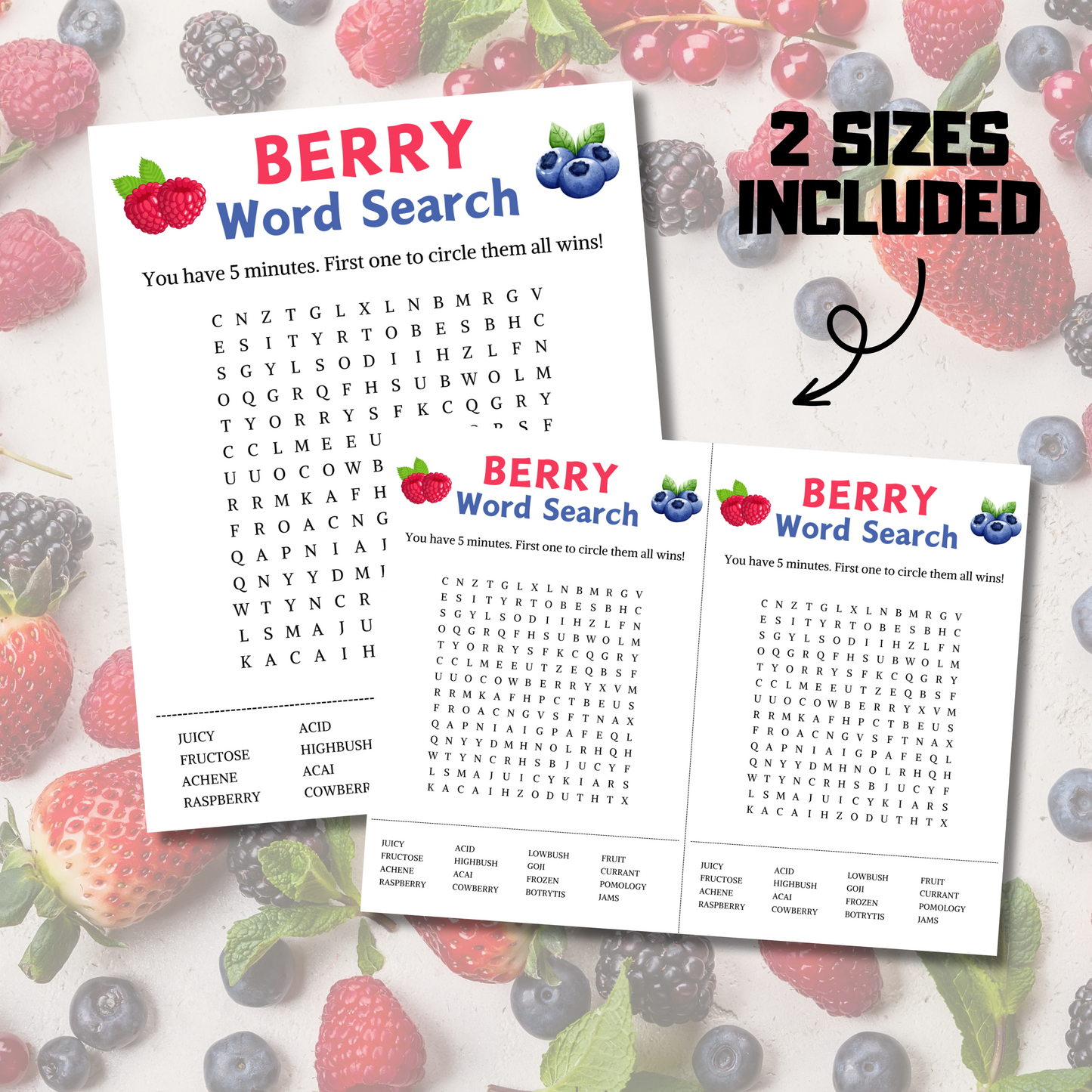 Berry Word Search Game | Minimalist Berry Party Word Find Game