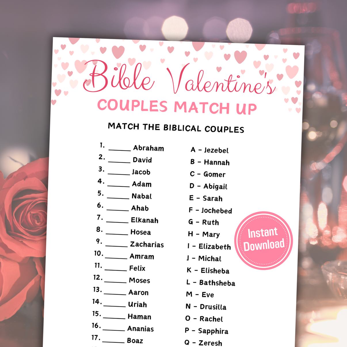Bible Couples Matching Game Valentine's Bible Couples Quiz Funny