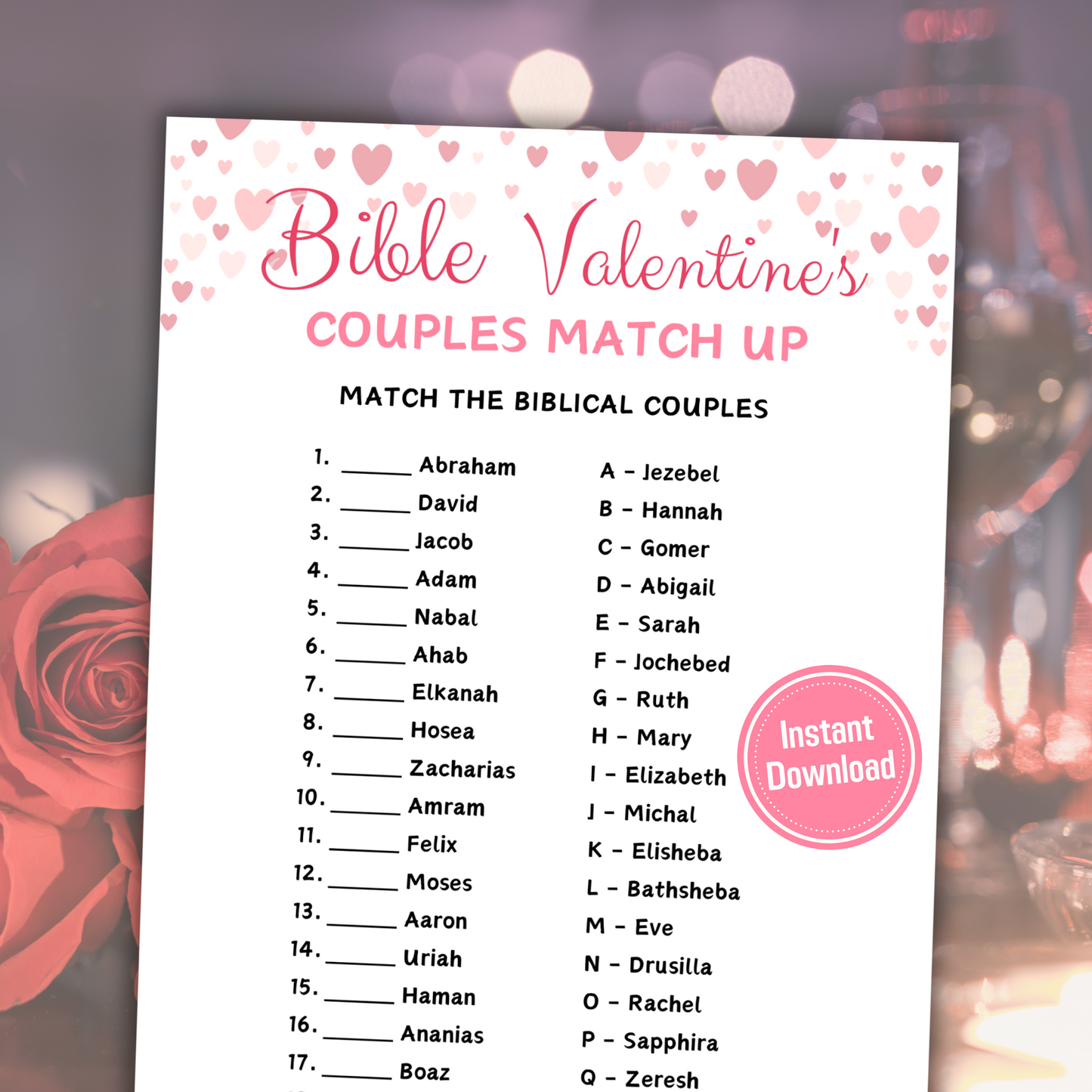 Bible Couples Matching Game | Valentine's Bible Couples Quiz