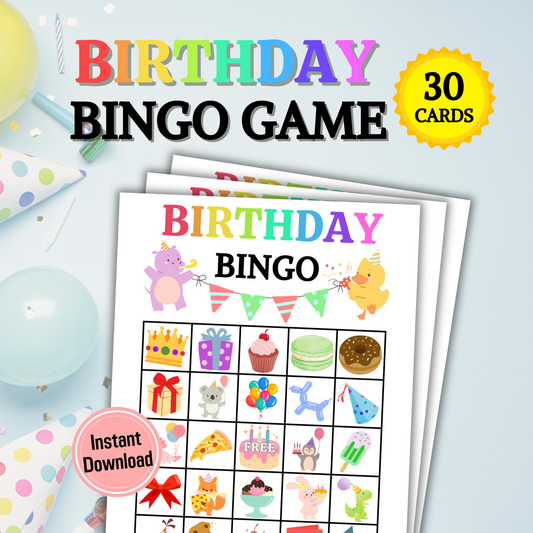 30 Birthday Bingo Game | Birthday Party Activities and Games for Kids and Adults