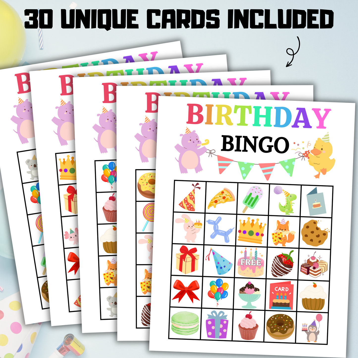 30 Birthday Bingo Game | Birthday Party Activities and Games for Kids and Adults