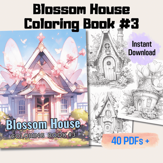 20 Pages Blossom Houses Coloring Book, Stress Relief and Mindfulness