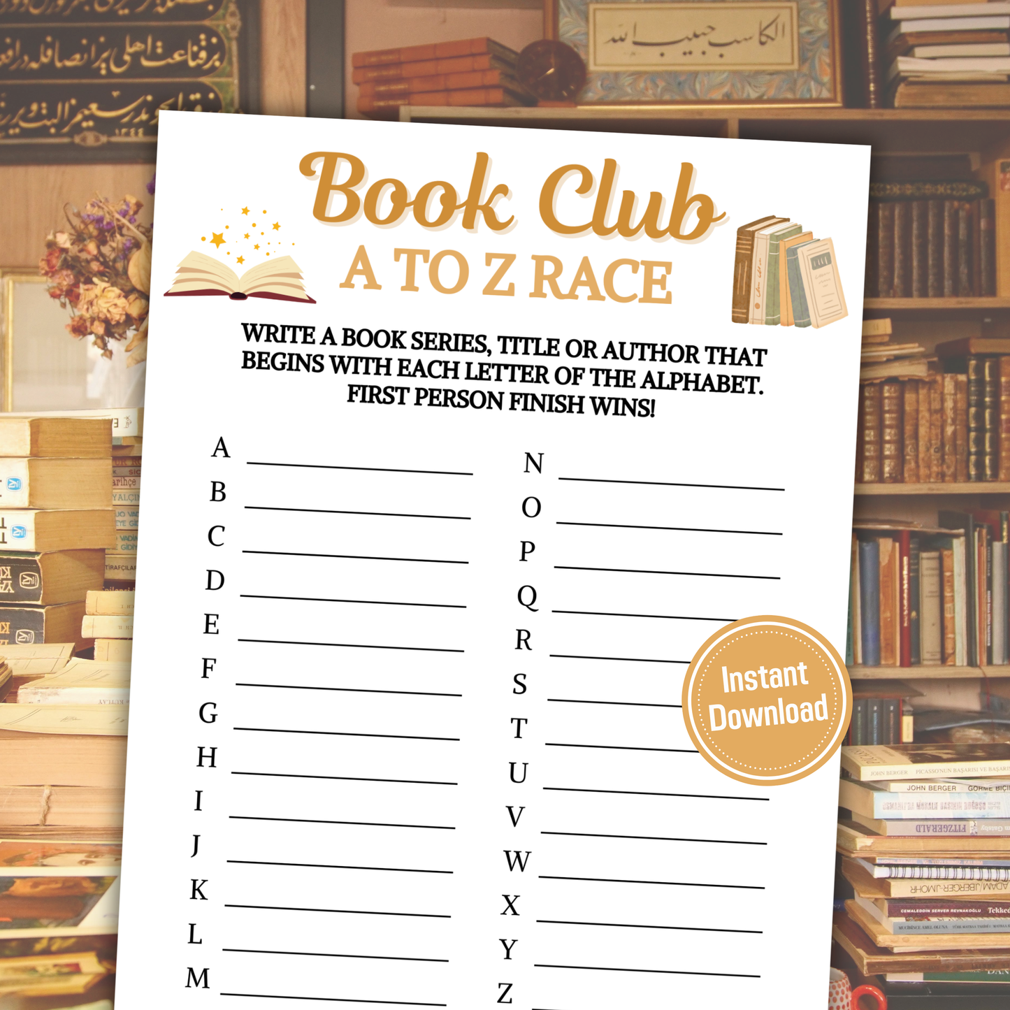 Book Club A To Z Race Game | Printable Book Club ABC Race Games