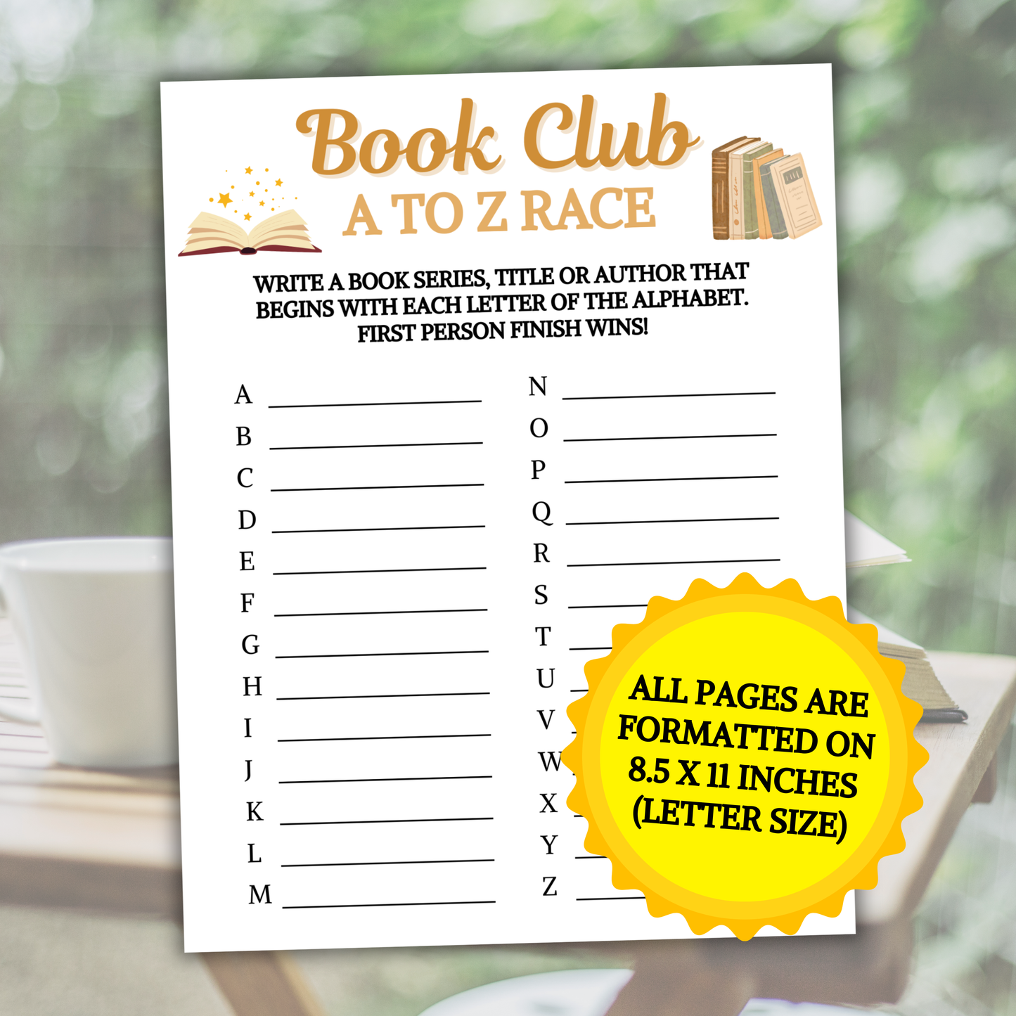 Book Club A To Z Race Game | Printable Book Club ABC Race Games