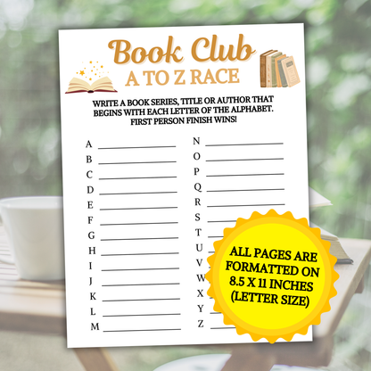 Book Club A To Z Race Game | Printable Book Club ABC Race Games