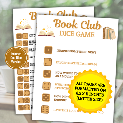 Book Club Dice Game | Get To Know You Dice Game