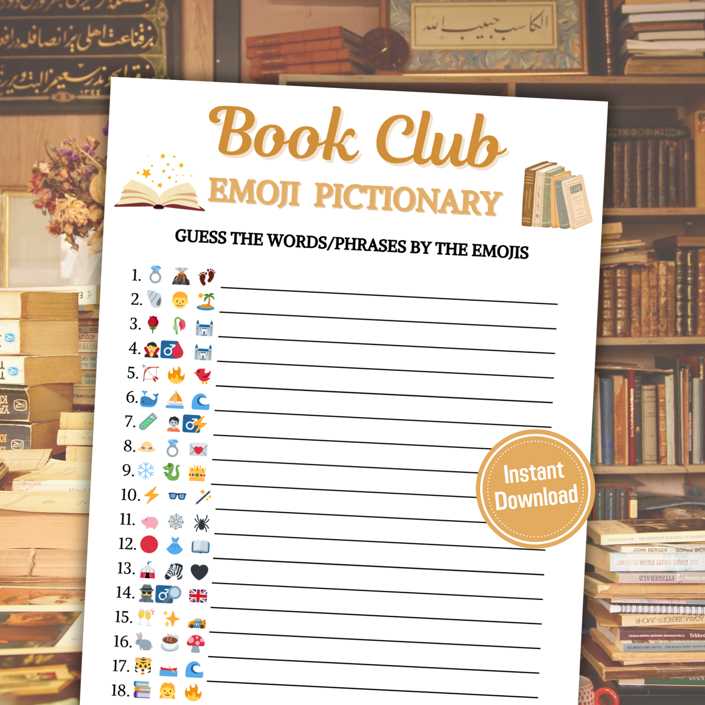Book Club Emoji Pictionary Game | Printable Book Club Emoji Game