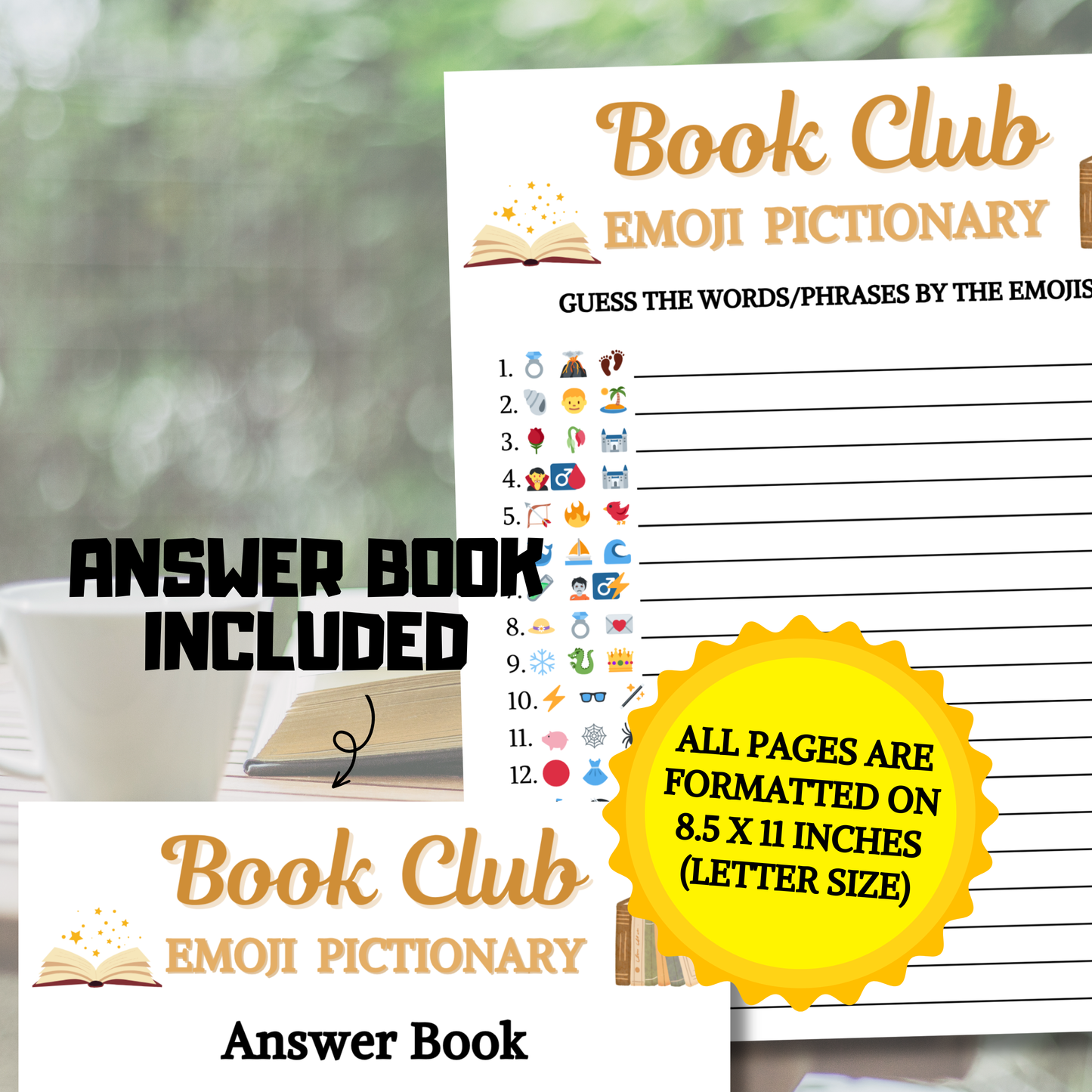 Book Club Emoji Pictionary Game | Printable Book Club Emoji Game
