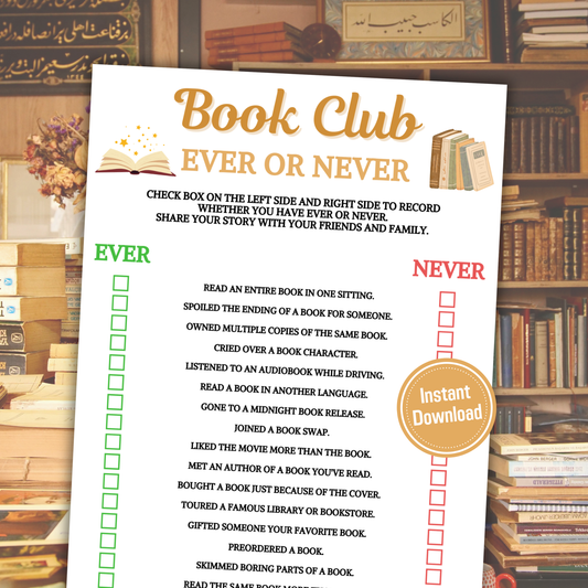 Book Club Ever Or Never Game | Book Club Party Never Have I Ever Game
