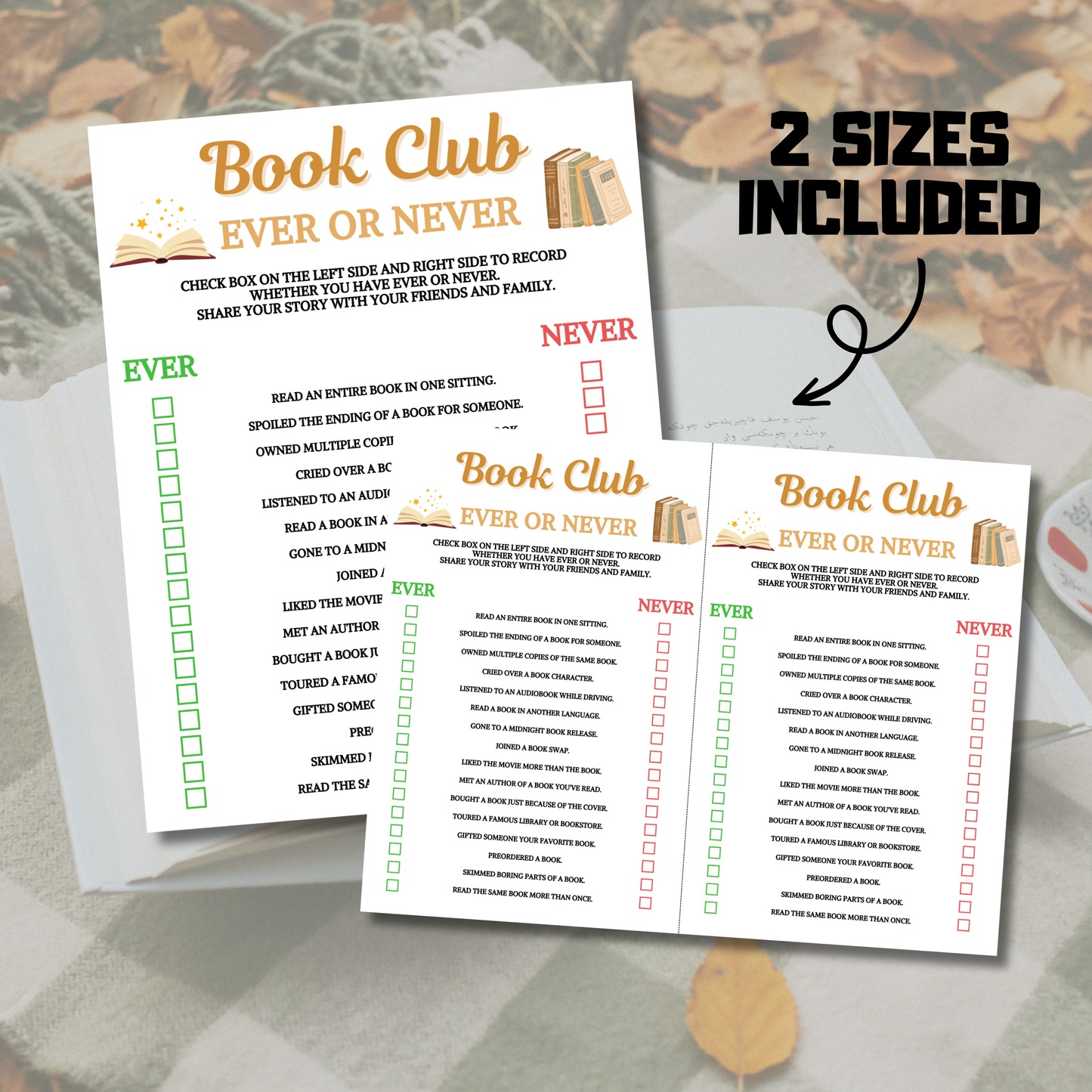 Book Club Ever Or Never Game | Book Club Party Never Have I Ever Game