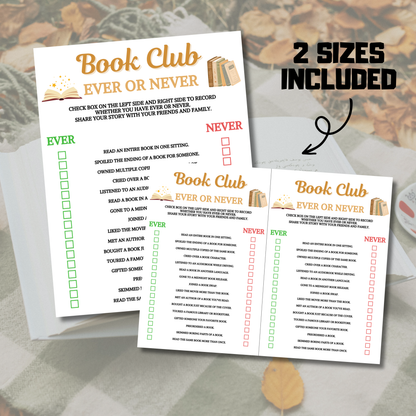 Book Club Ever Or Never Game | Book Club Party Never Have I Ever Game