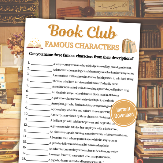 Book Club Famous Characters Game | Literary Character Match Up Quiz