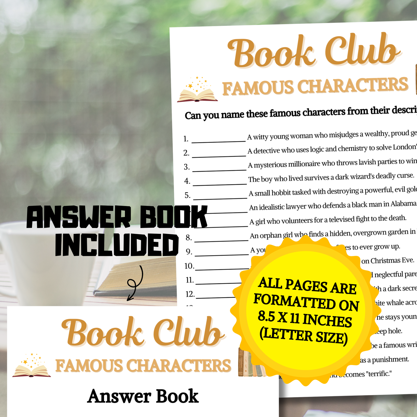 Book Club Famous Characters Game | Literary Character Match Up Quiz
