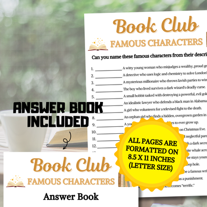 Book Club Famous Characters Game | Literary Character Match Up Quiz
