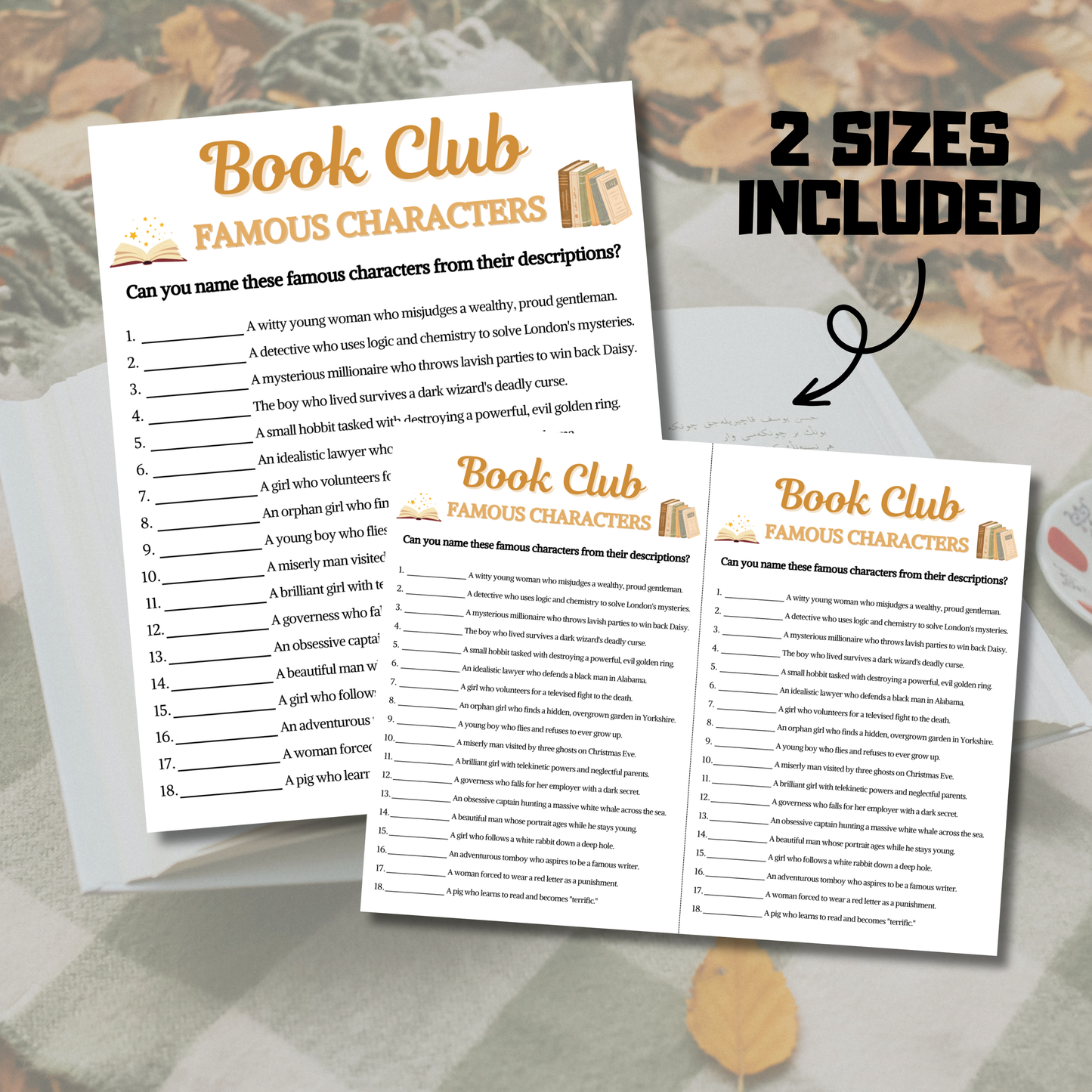 Book Club Famous Characters Game | Literary Character Match Up Quiz
