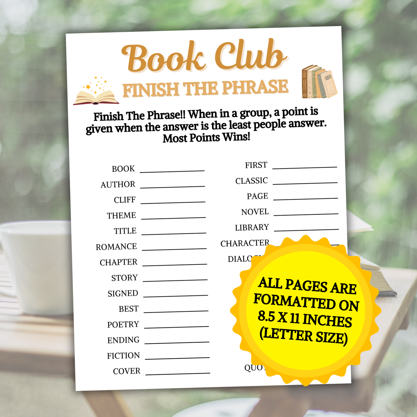 Book Club Finish The Phrase Game | Book Club Think Fast Game