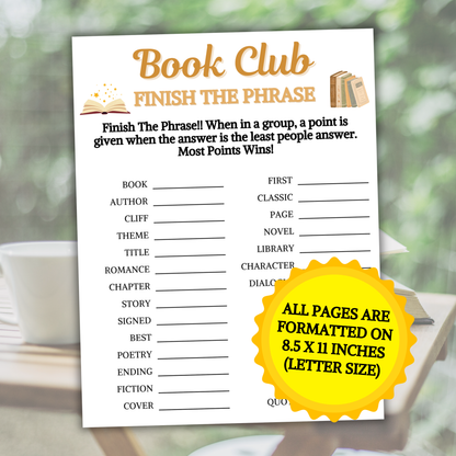 Book Club Finish The Phrase Game | Book Club Think Fast Game