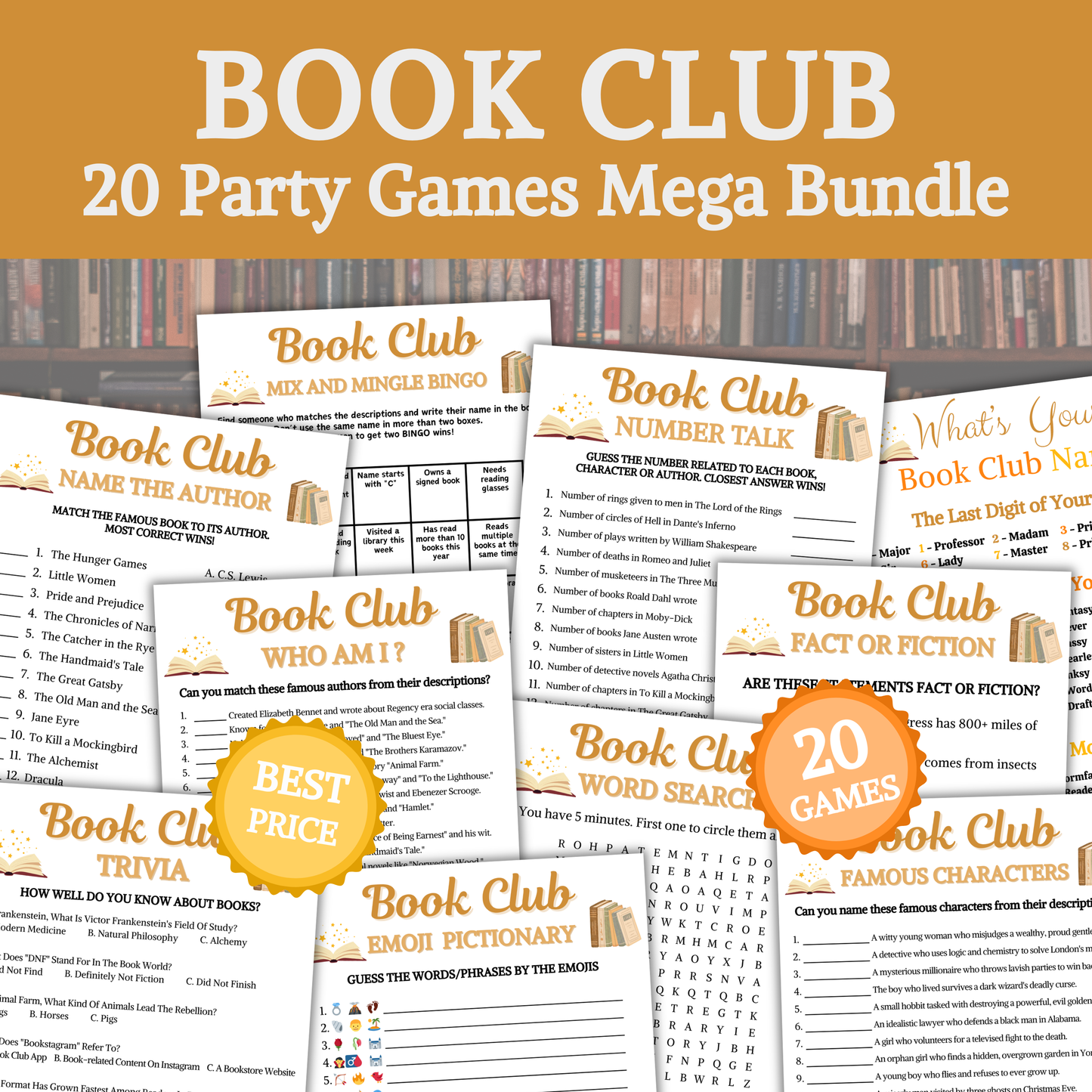 Book Club Games Bundle | Printable Book Club Party Game