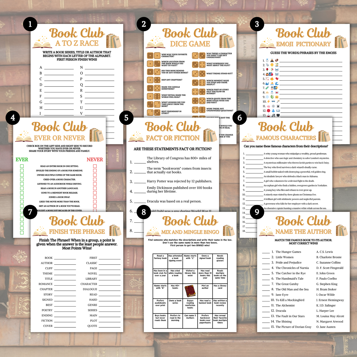 Book Club Games Bundle | Printable Book Club Party Game