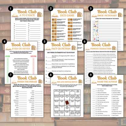 Book Club Games Bundle | Printable Book Club Party Game