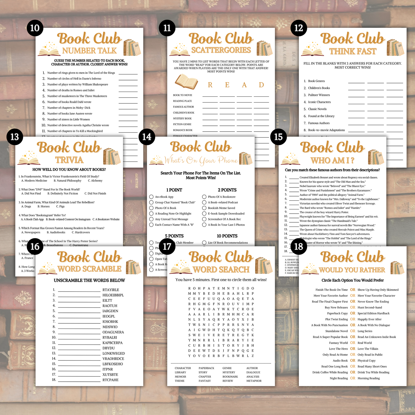 Book Club Games Bundle | Printable Book Club Party Game