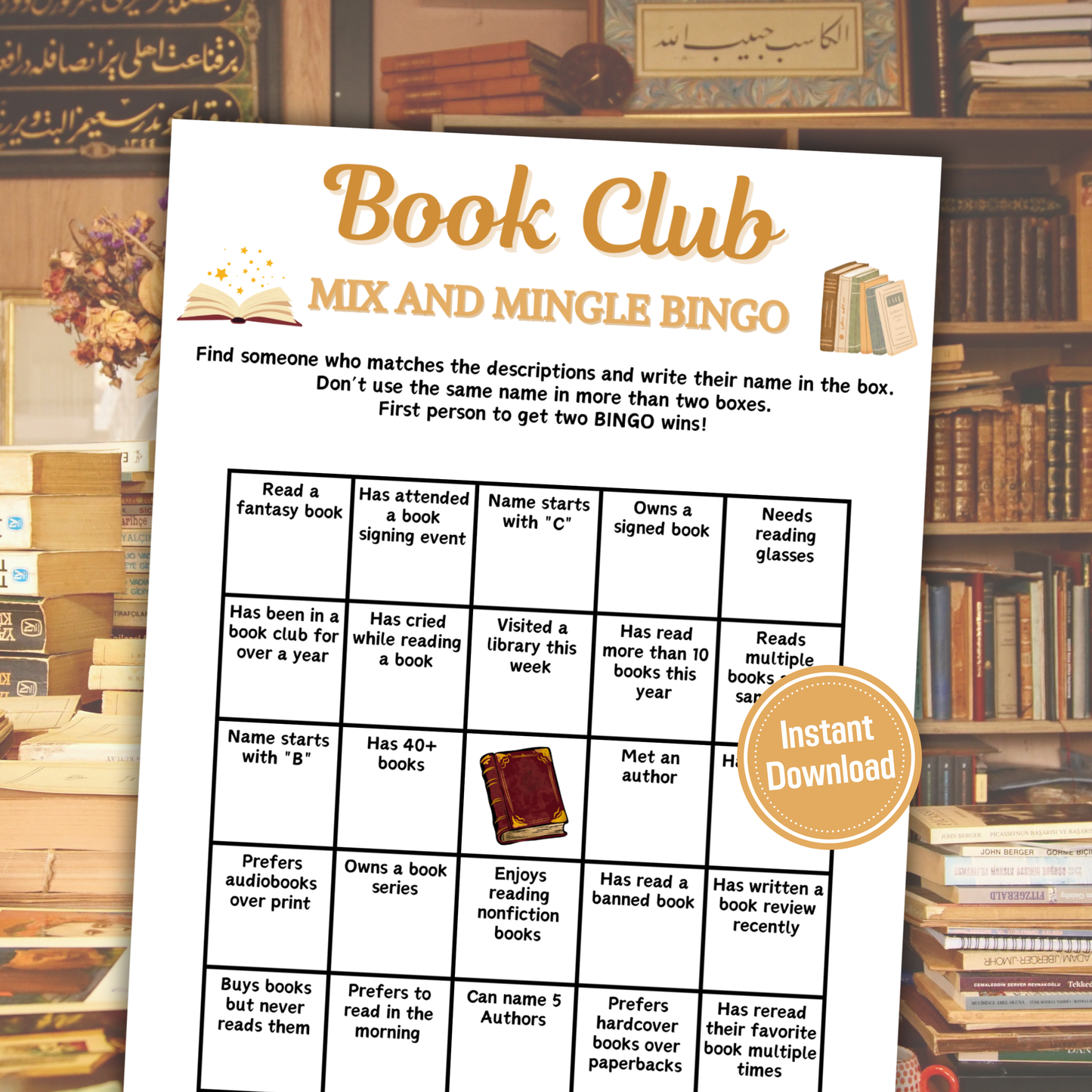 Book Club Mix and Mingle Bingo | Book Club Find the Guest Bingo