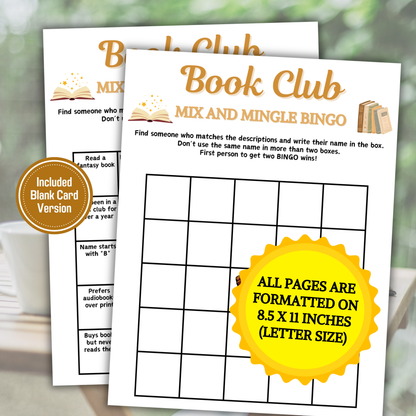 Book Club Mix and Mingle Bingo | Book Club Find the Guest Bingo
