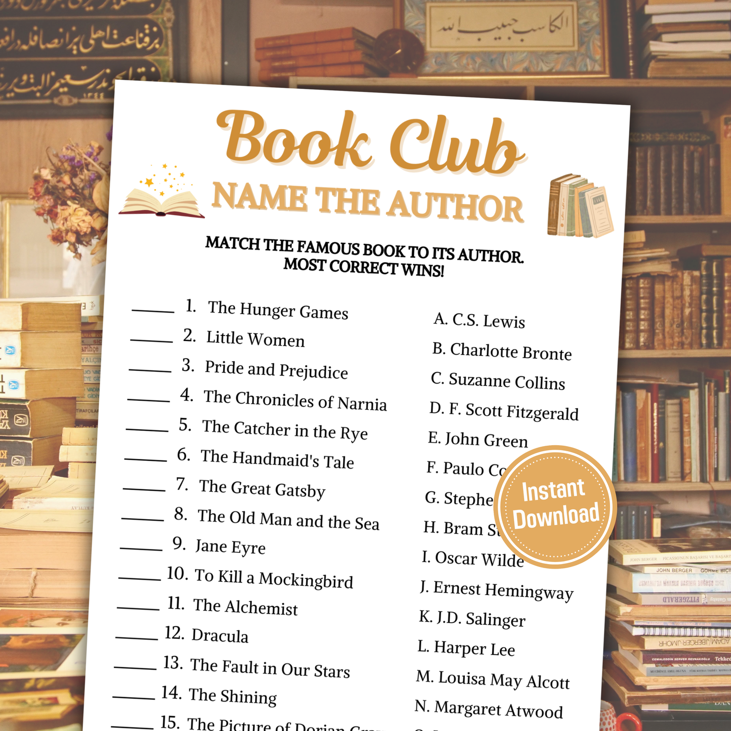 Book Club Name The Author Game | Book Club Guess The Writer Game Printable