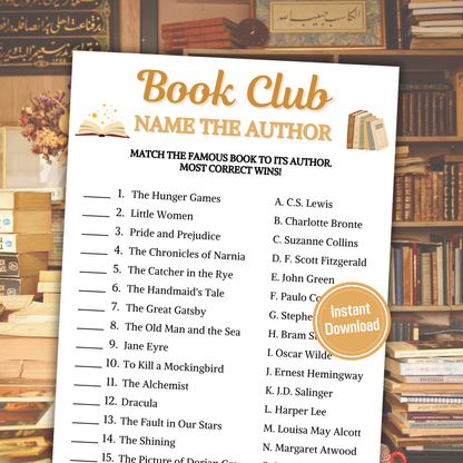 Book Club Name The Author Game | Book Club Guess The Writer Game Printable