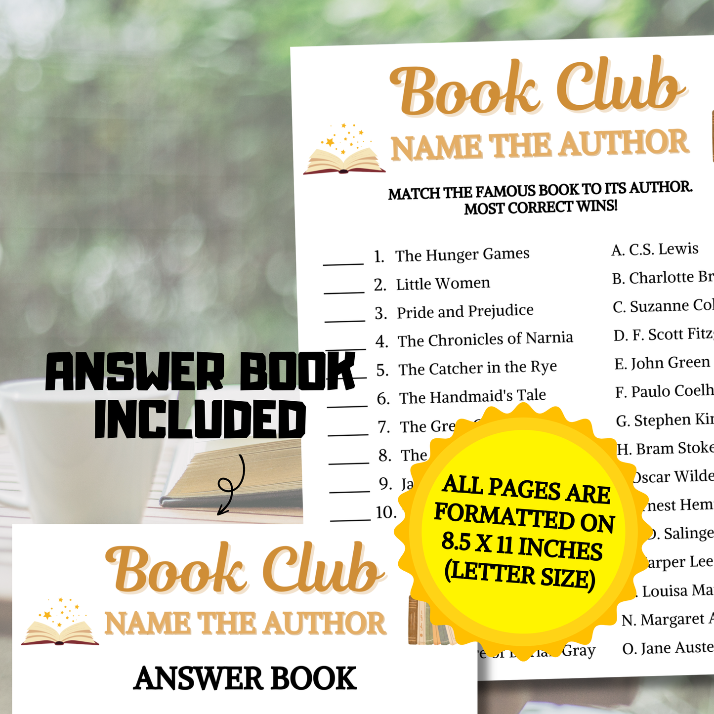 Book Club Name The Author Game | Book Club Guess The Writer Game Printable