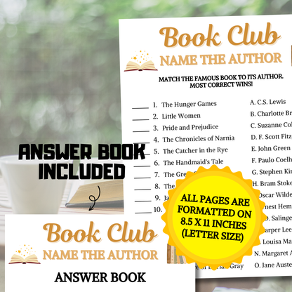 Book Club Name The Author Game | Book Club Guess The Writer Game Printable