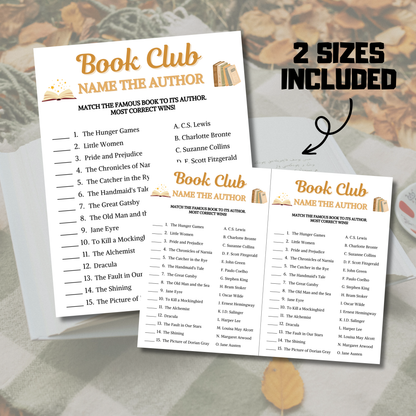 Book Club Name The Author Game | Book Club Guess The Writer Game Printable