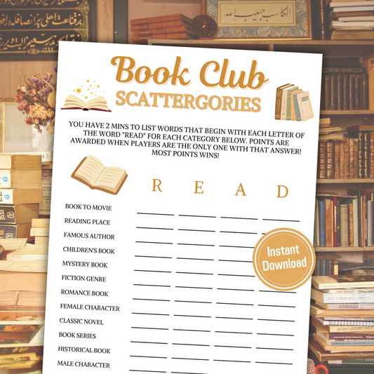 Book Club Scattergories Game | Minimalist Book Club Think Fast Game