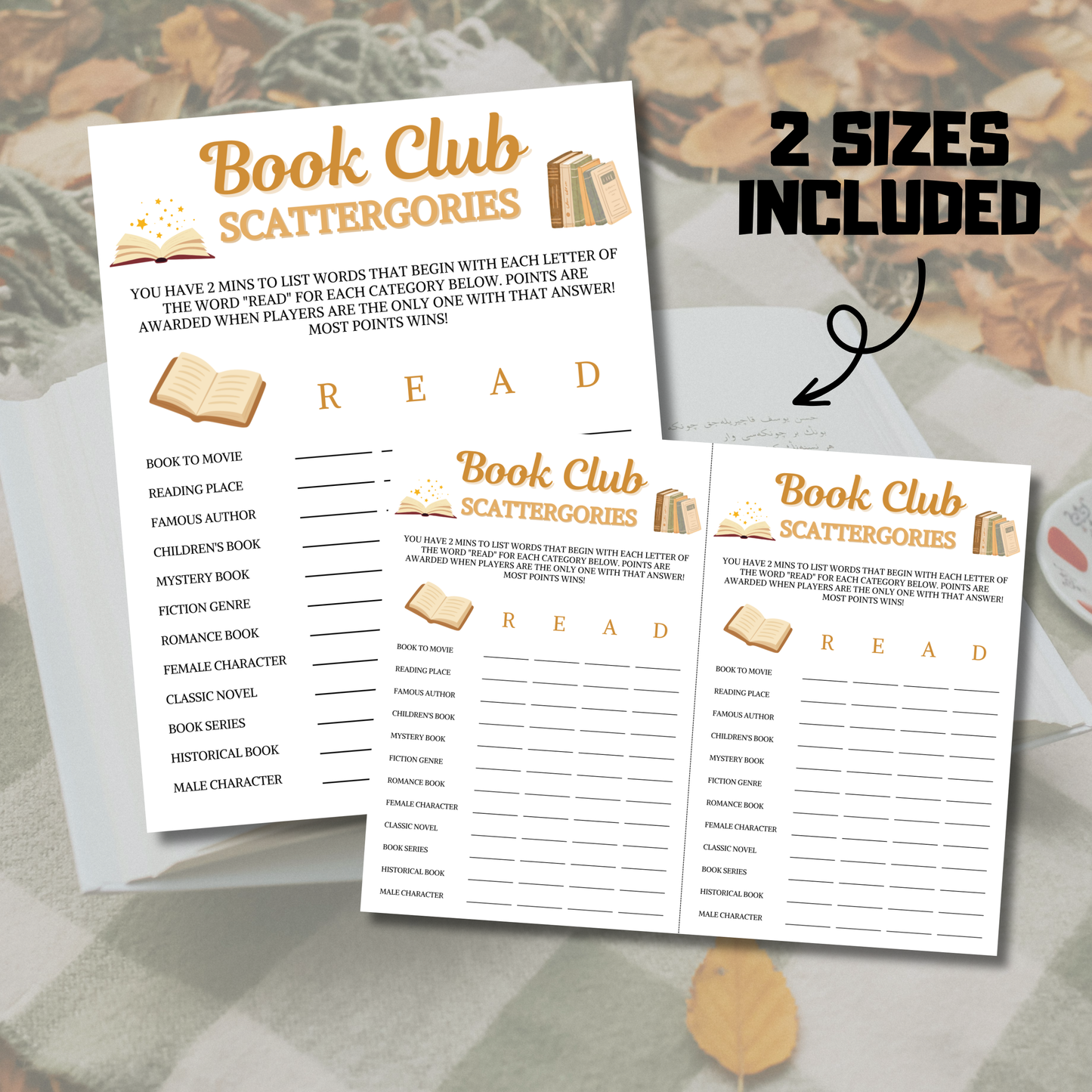 Book Club Scattergories Game | Minimalist Book Club Think Fast Game