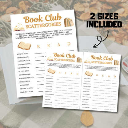 Book Club Scattergories Game | Minimalist Book Club Think Fast Game