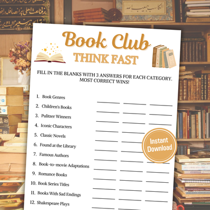 Book Club Think Fast Game | Book Club Word Finding Game
