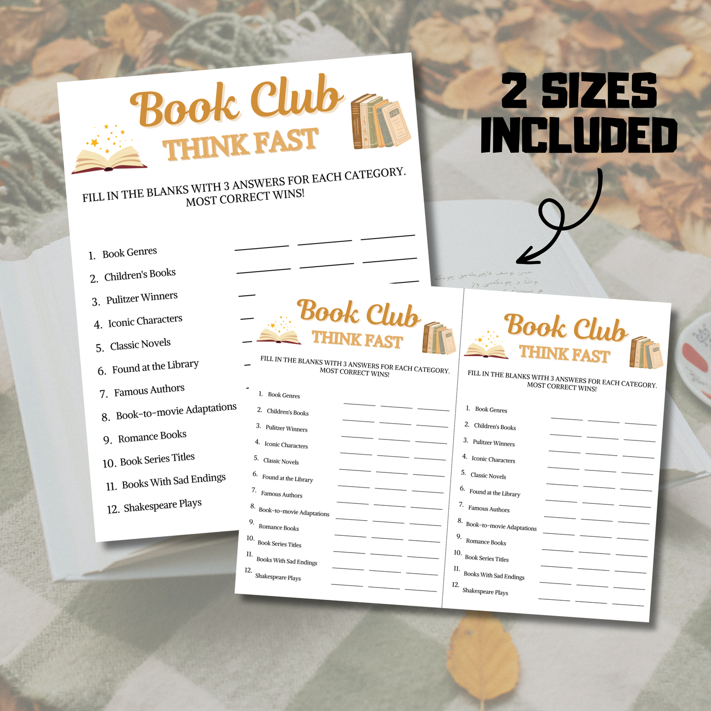 Book Club Think Fast Game | Book Club Word Finding Game