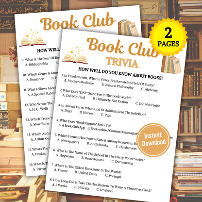 Book Club Trivia Game | Printable Book Club Trivia Quiz