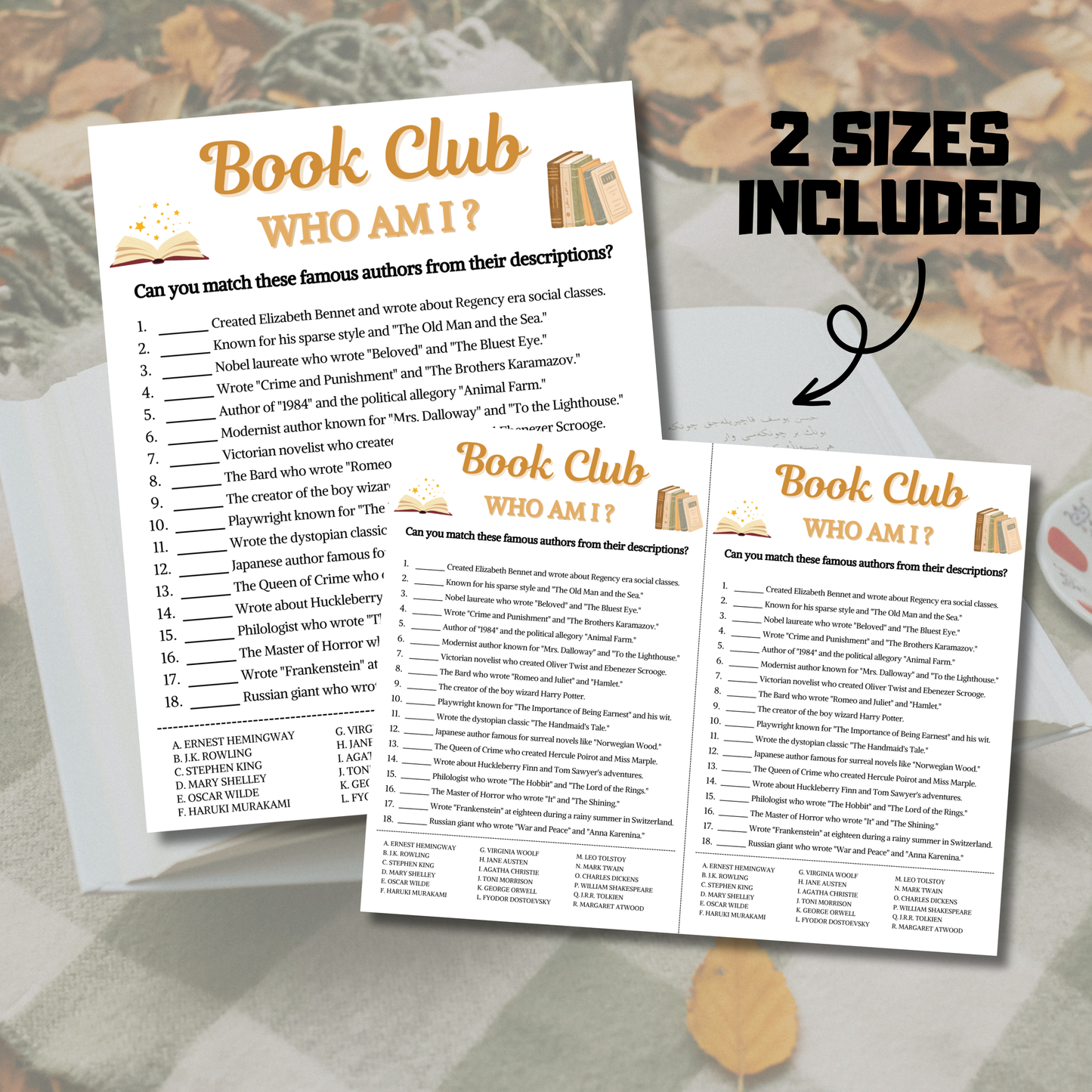 Book Club Who Am I Game | Book Club Guess The Writer Game Printable
