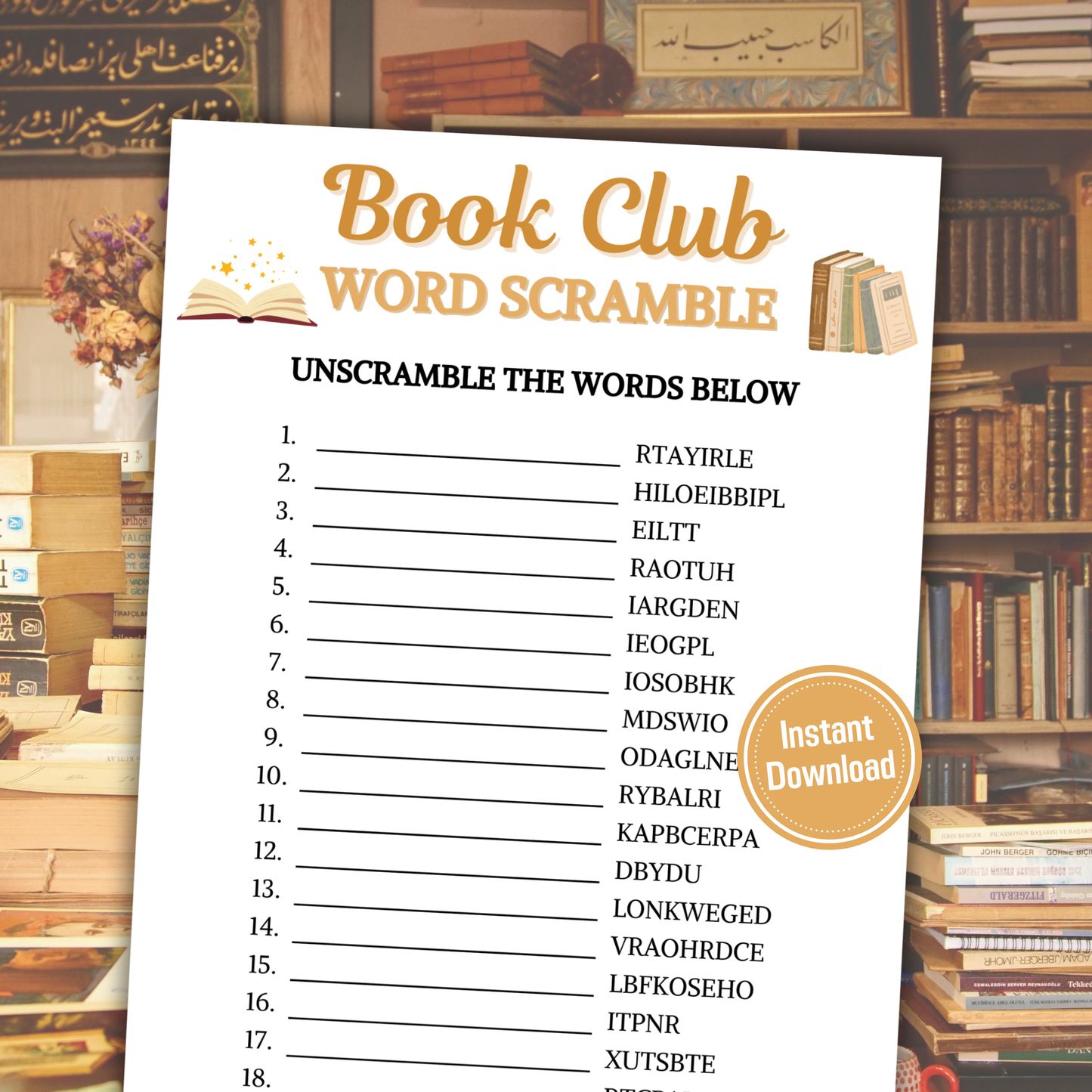 Book Club Word Scramble Game | Book Club Unscramble Game