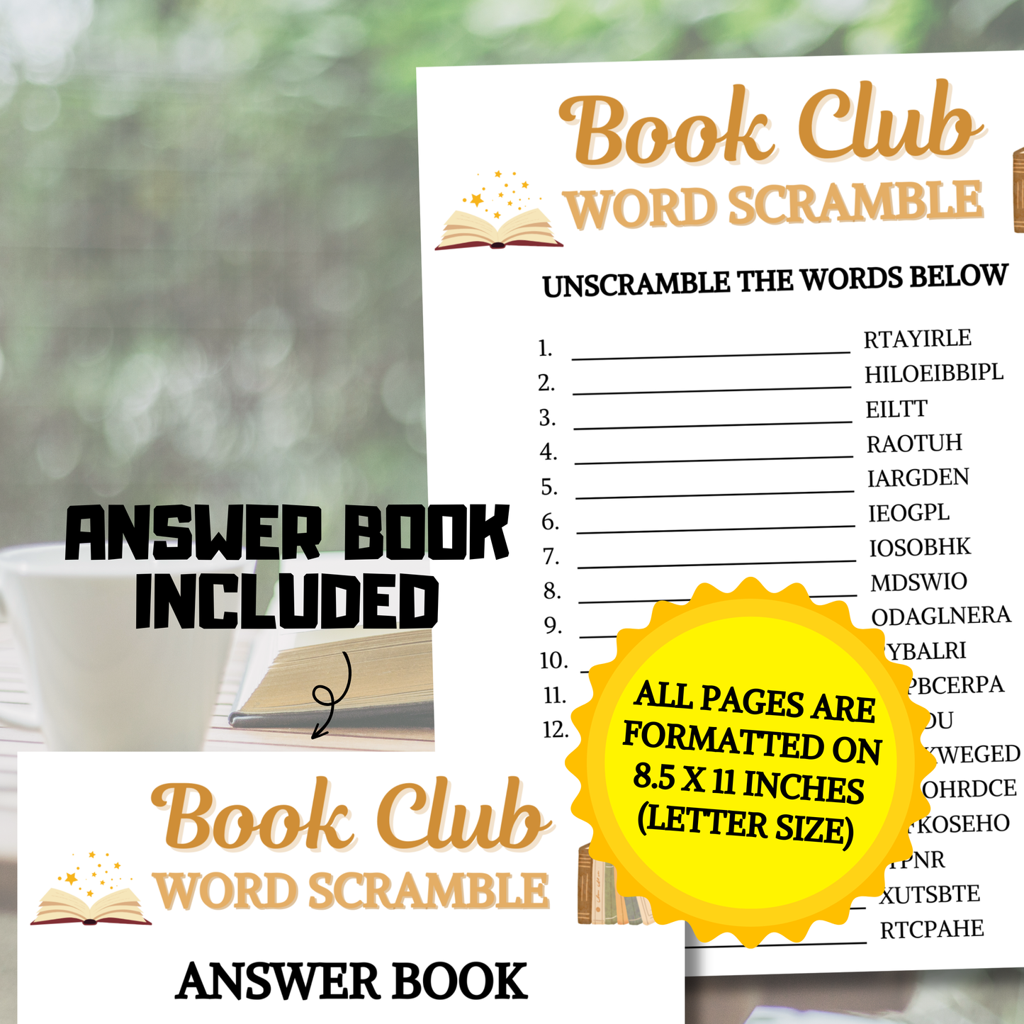 Book Club Word Scramble Game | Book Club Unscramble Game