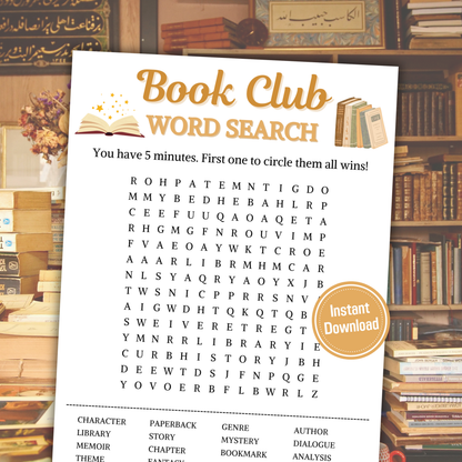 Book Club Word Search Game | Minimalist Book Club Word Find Game