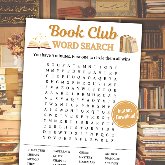 Book Club Word Search Game | Minimalist Book Club Word Find Game