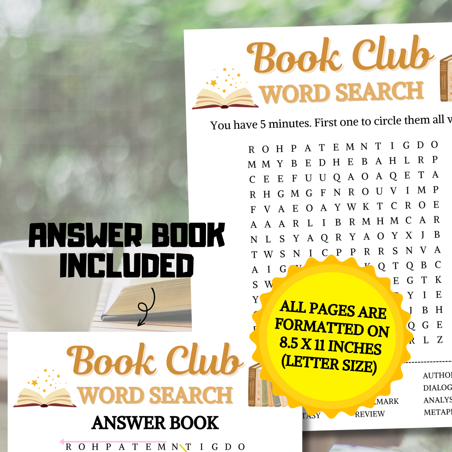 Book Club Word Search Game | Minimalist Book Club Word Find Game