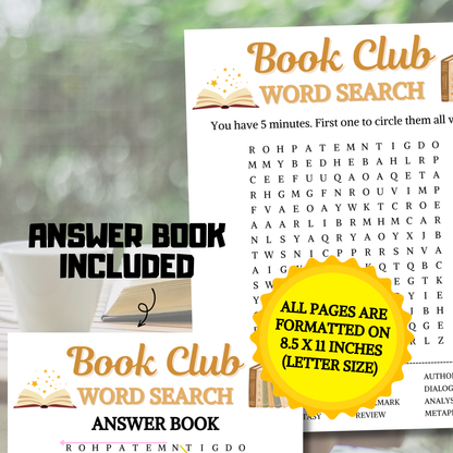 Book Club Word Search Game | Minimalist Book Club Word Find Game