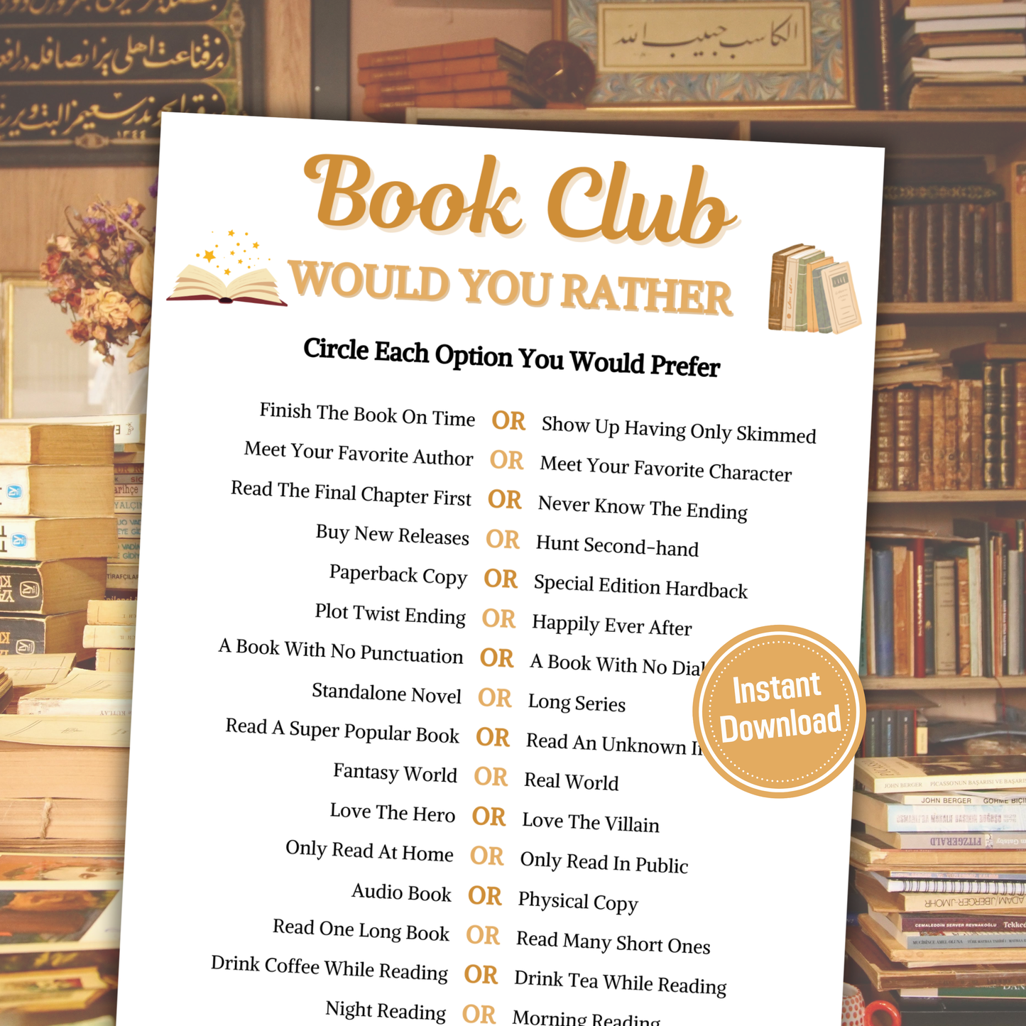 Book Club Would You Rather Game | Book Club This or That Game