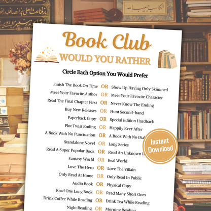 Book Club Would You Rather Game | Book Club This or That Game