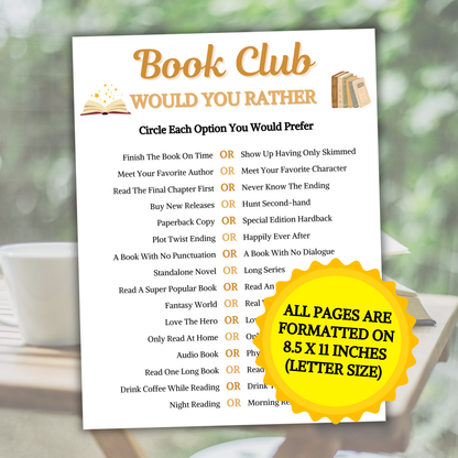 Book Club Would You Rather Game | Book Club This or That Game