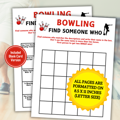 Bowling Find Someone Who Game | Printable Bowling Mix and Mingle Bingo Game